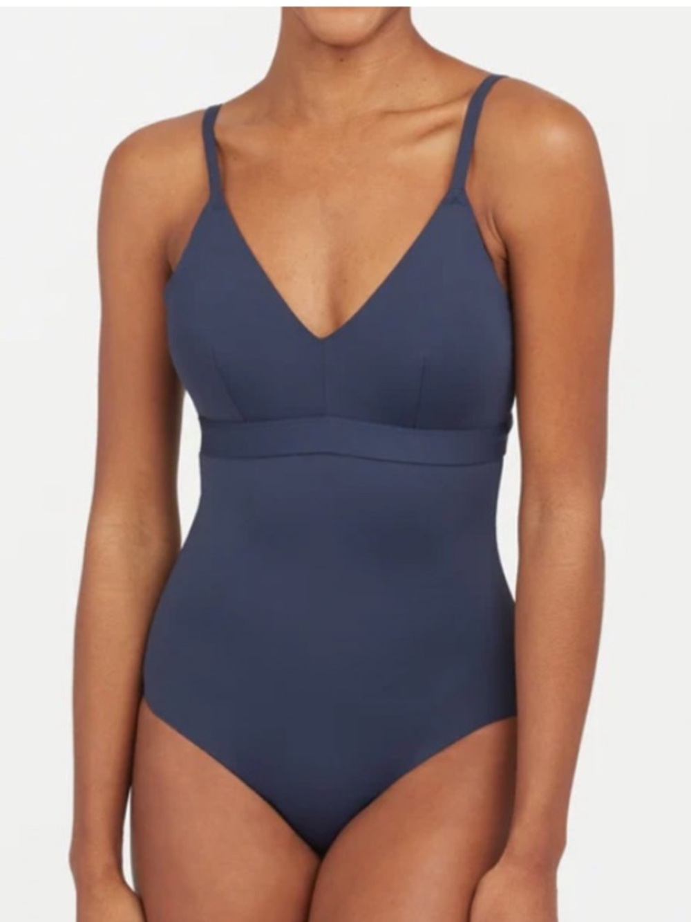 Spanx Classic One Piece Swimsuit Size 1X Navy Blue Slimming Stretch Swim Beach